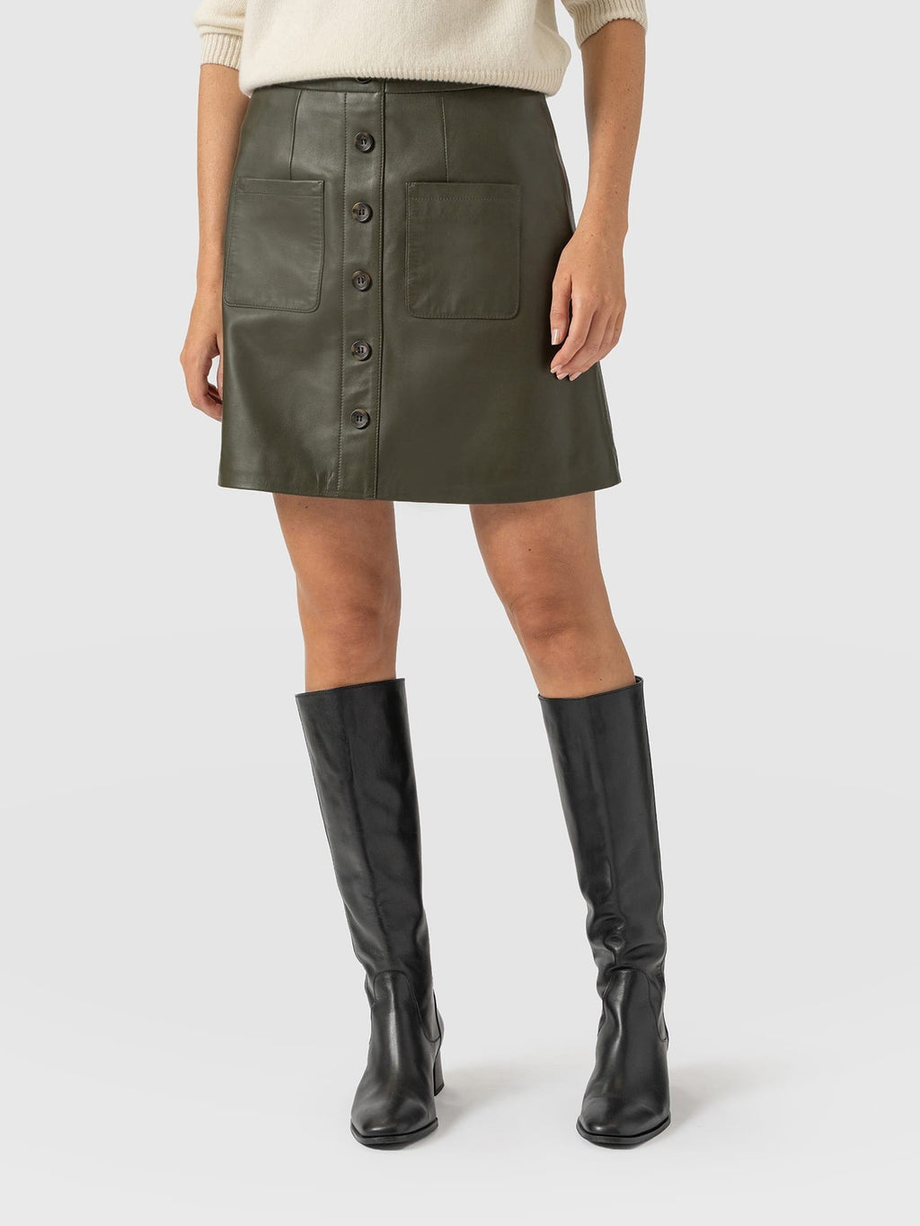 Luther Mini Skirt - Khaki Leather