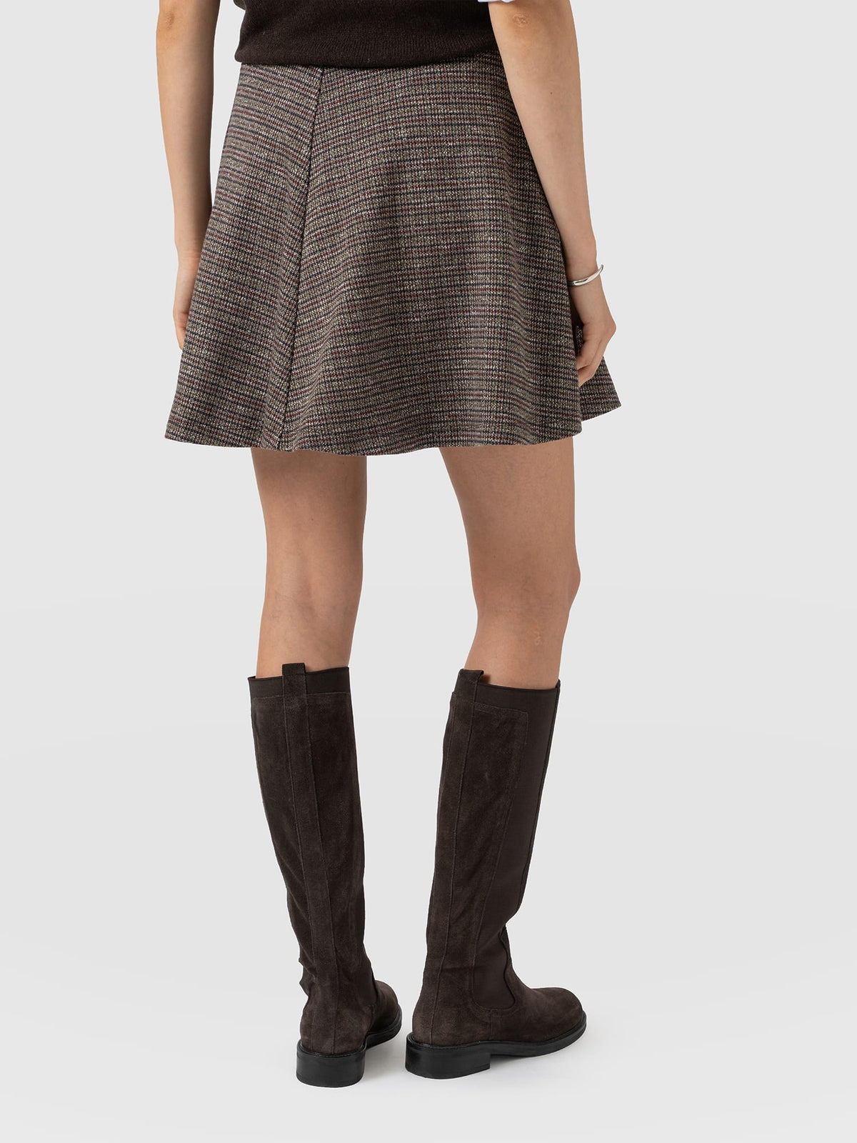 Macie Mini Skirt - Beige/Burgundy Check