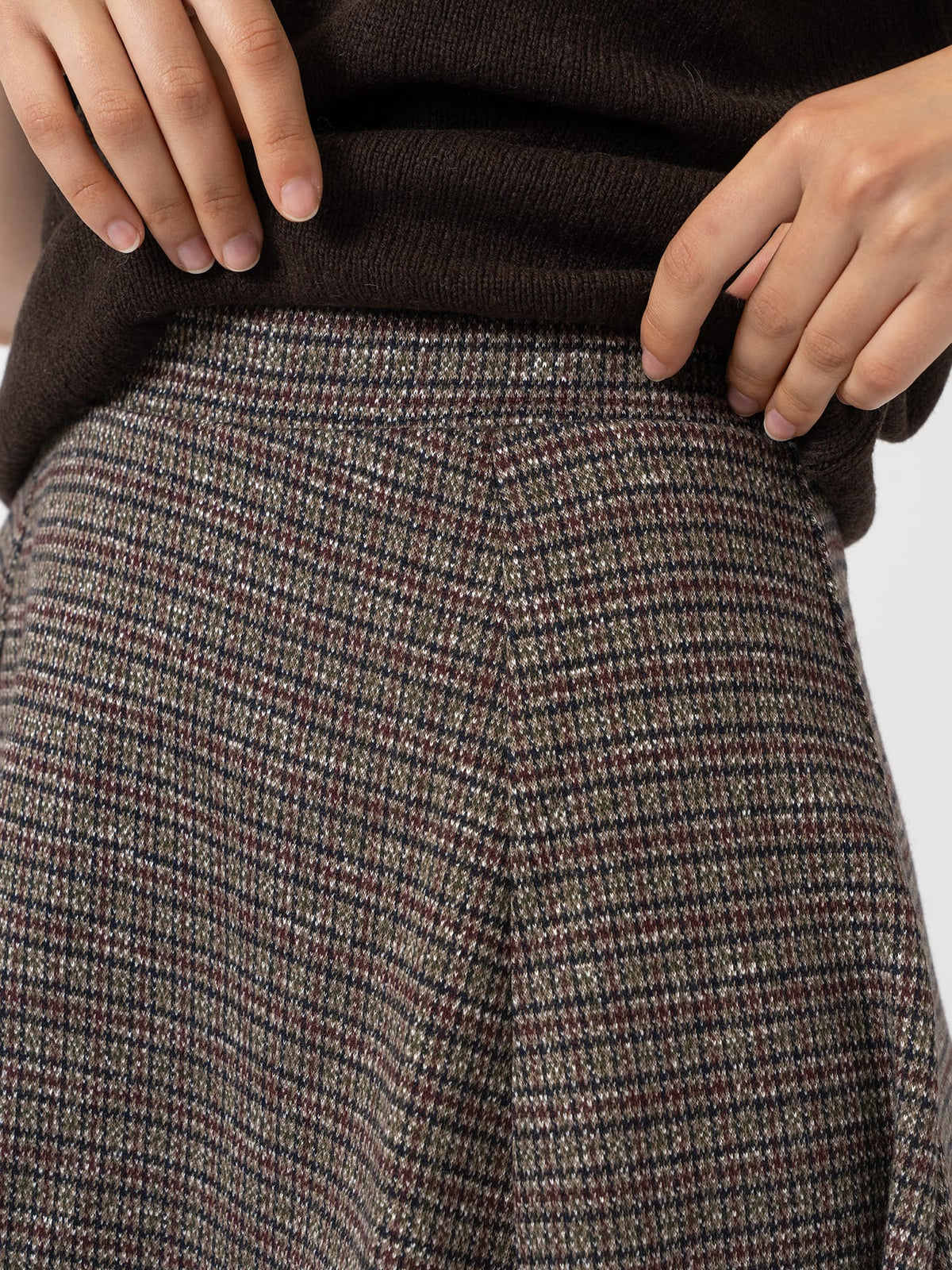 Macie Mini Skirt - Beige/Burgundy Check