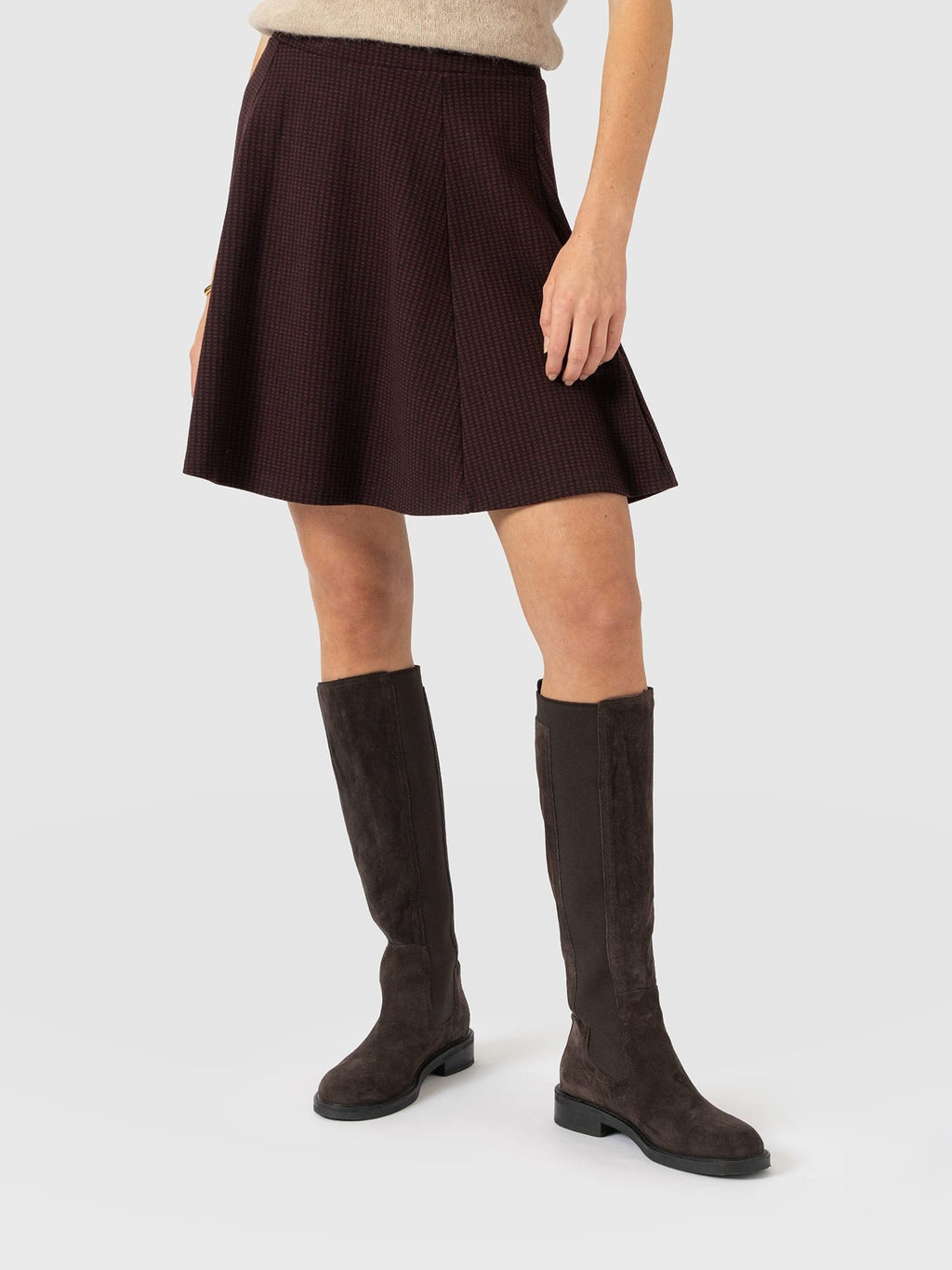 Macie Mini Skirt - Burgundy Mini Houndstooth