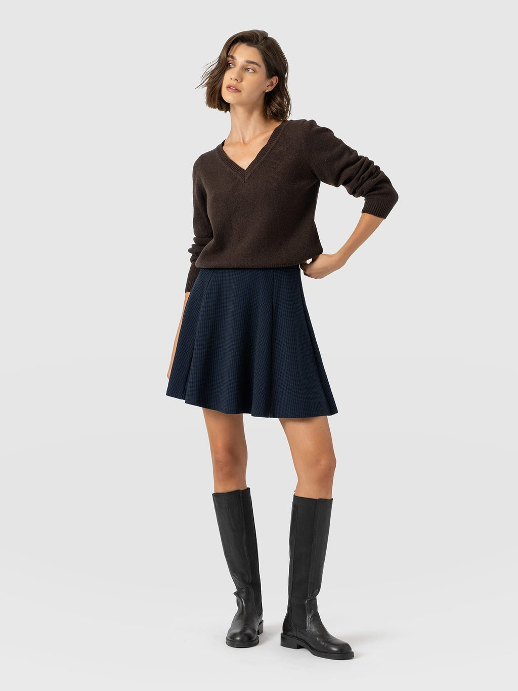 Macie Mini Skirt - Navy Mini Houndstooth
