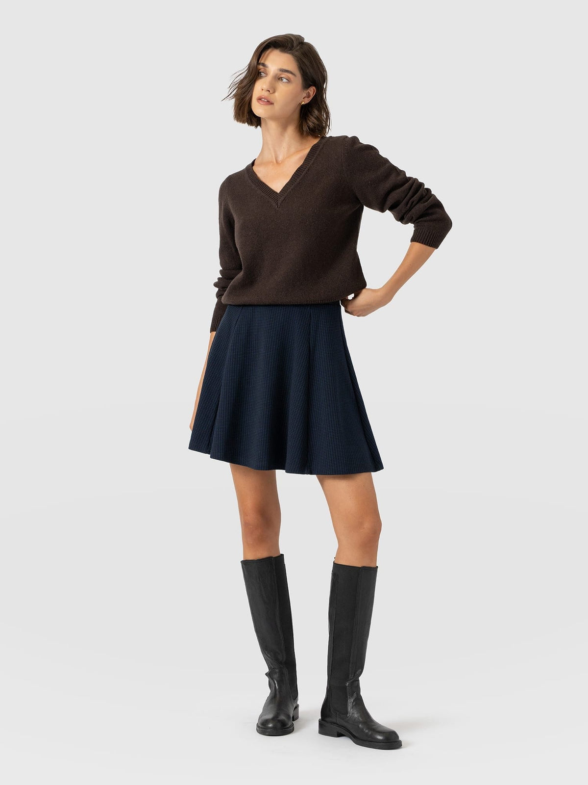 Macie Mini Skirt - Navy Mini Houndstooth
