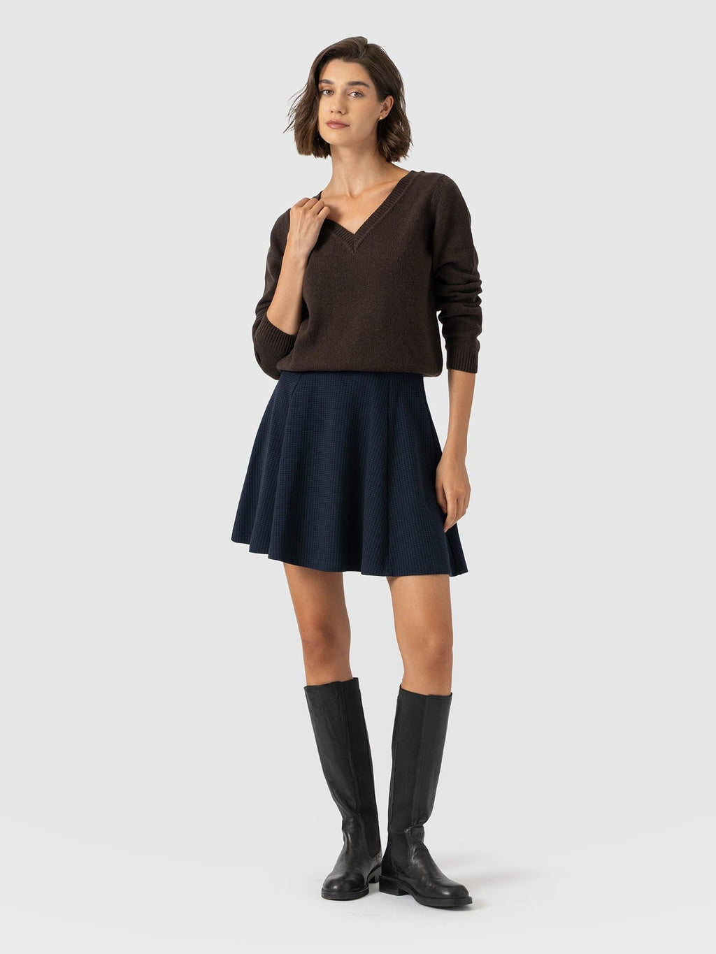 Macie Mini Skirt - Navy Mini Houndstooth