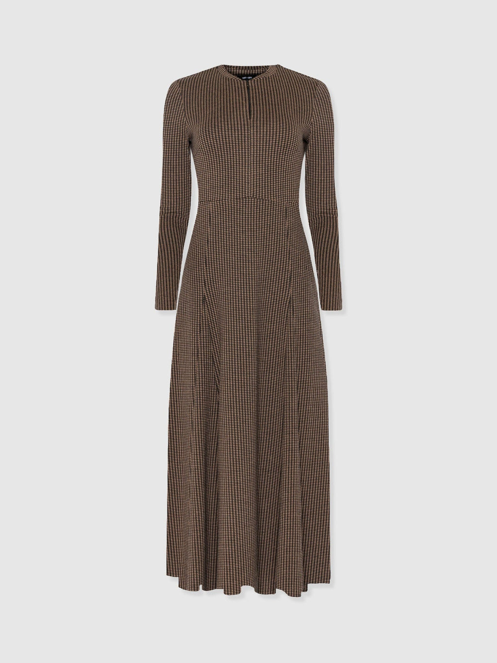 Macie Zip Up Dress - Brown Mini Houndstooth