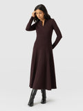 Macie Zip Up Dress - Burgundy Mini Houndstooth