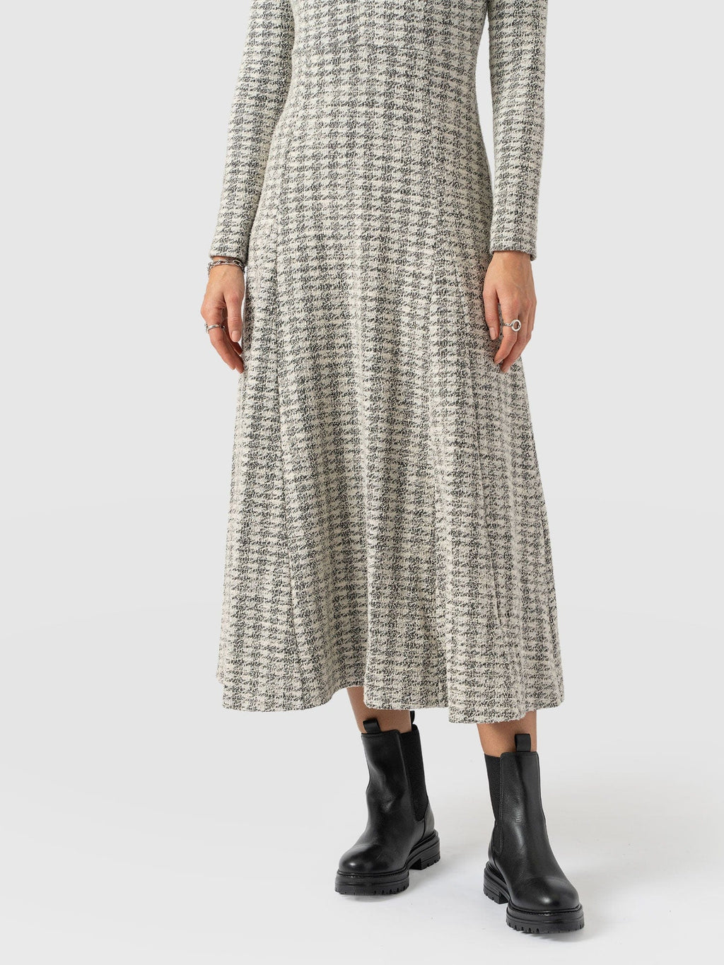 Macie Zip Up Dress - Cream Boucle