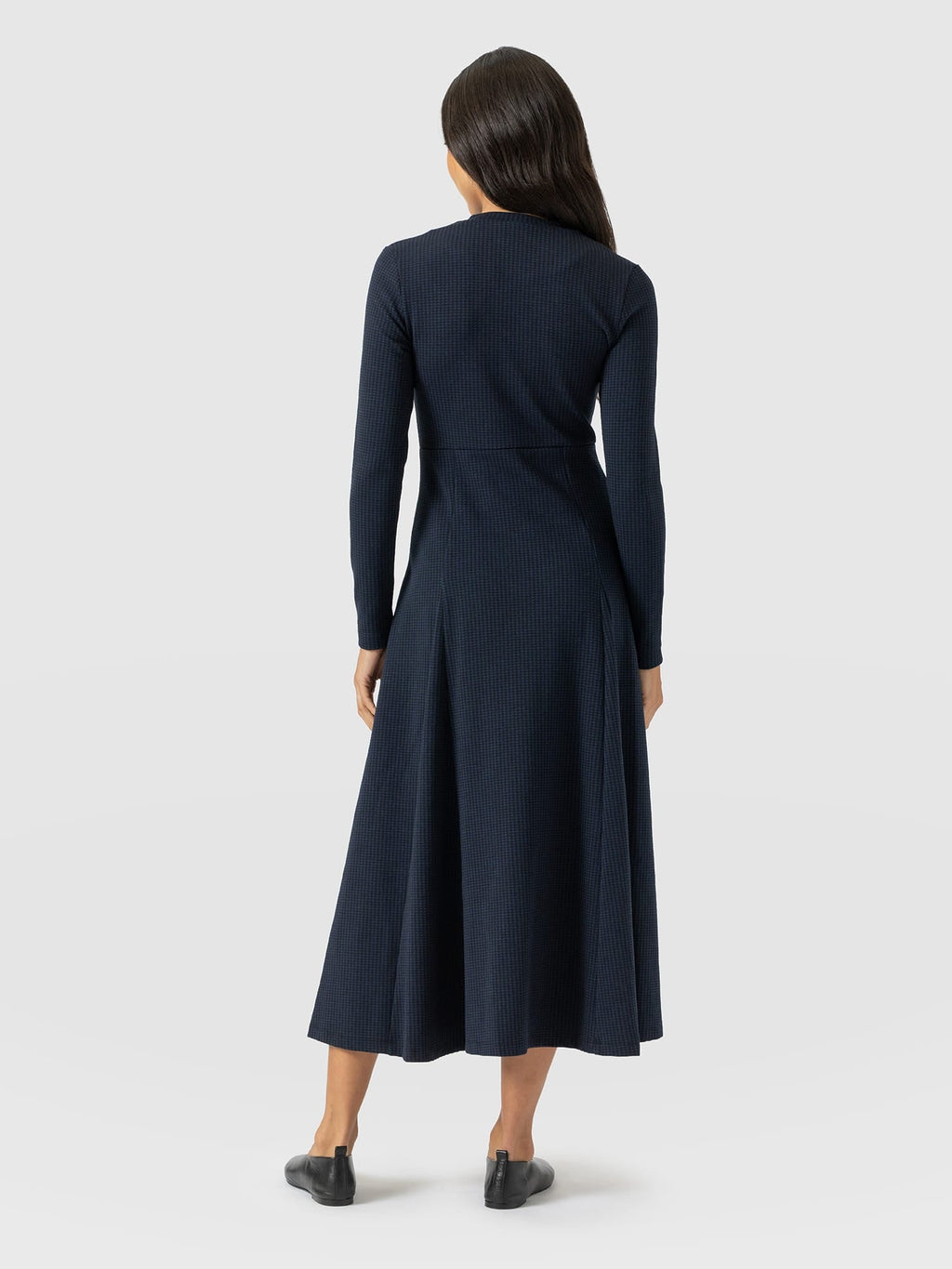 Macie Zip Up Dress - Navy Mini Houndstooth