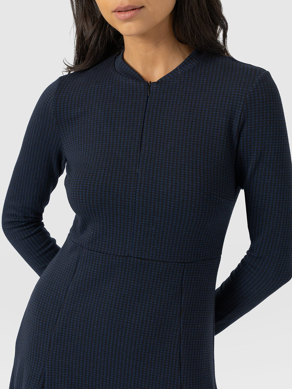 Macie Zip Up Dress - Navy Mini Houndstooth