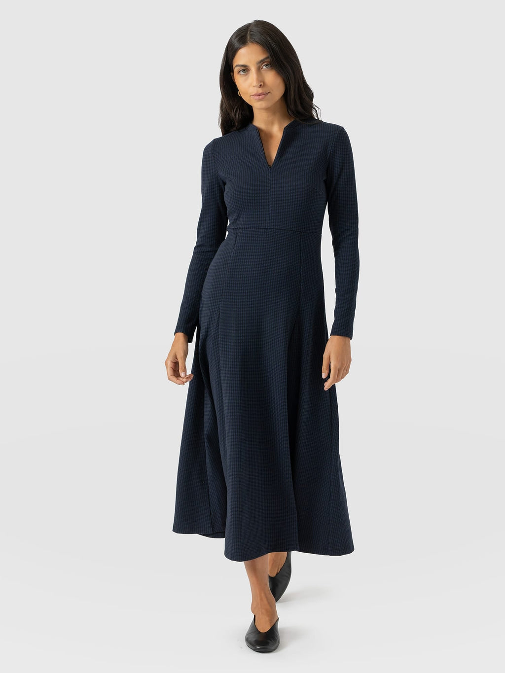 Macie Zip Up Dress - Navy Mini Houndstooth