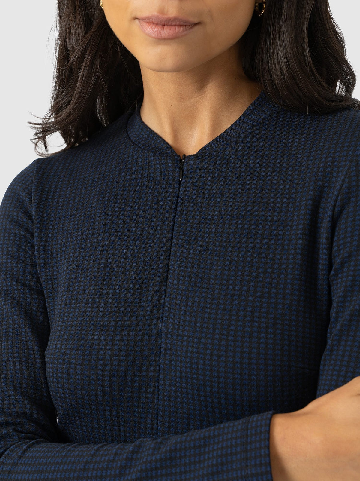 Macie Zip Up Dress - Navy Mini Houndstooth