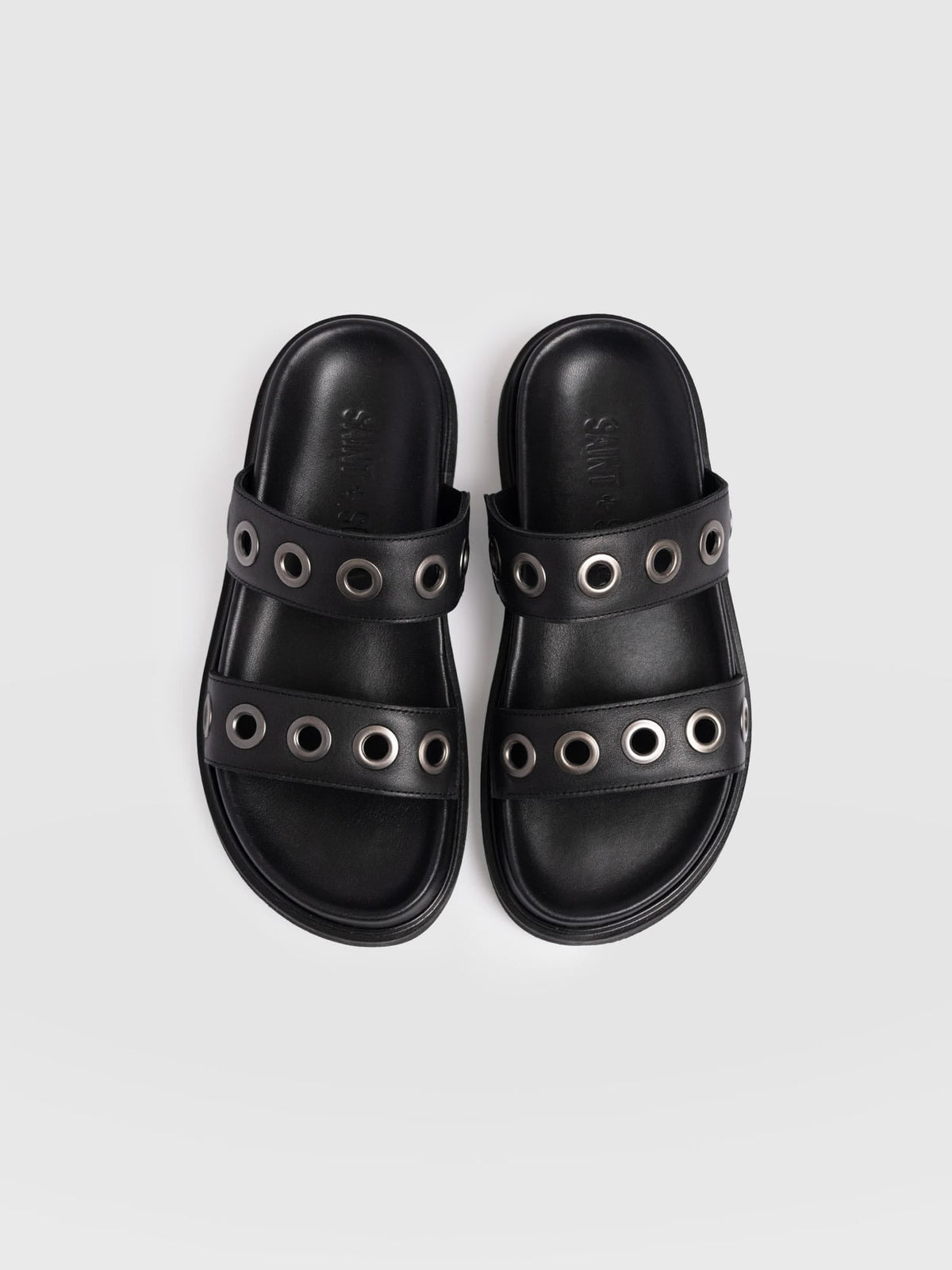 Madison Eyelet Slides - Black