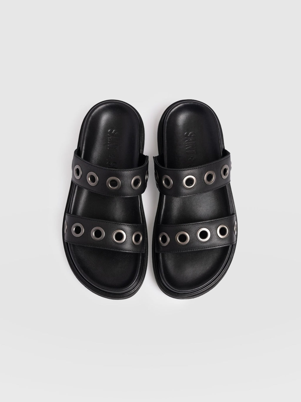 Madison Eyelet Slides - Black