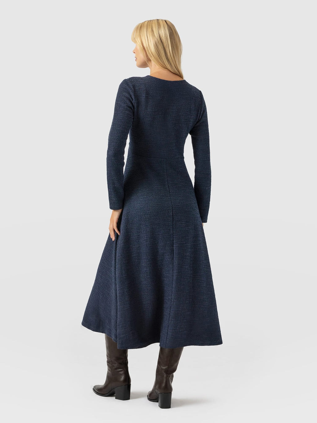 Maggie Wrap Midi Dress - Navy Boucle