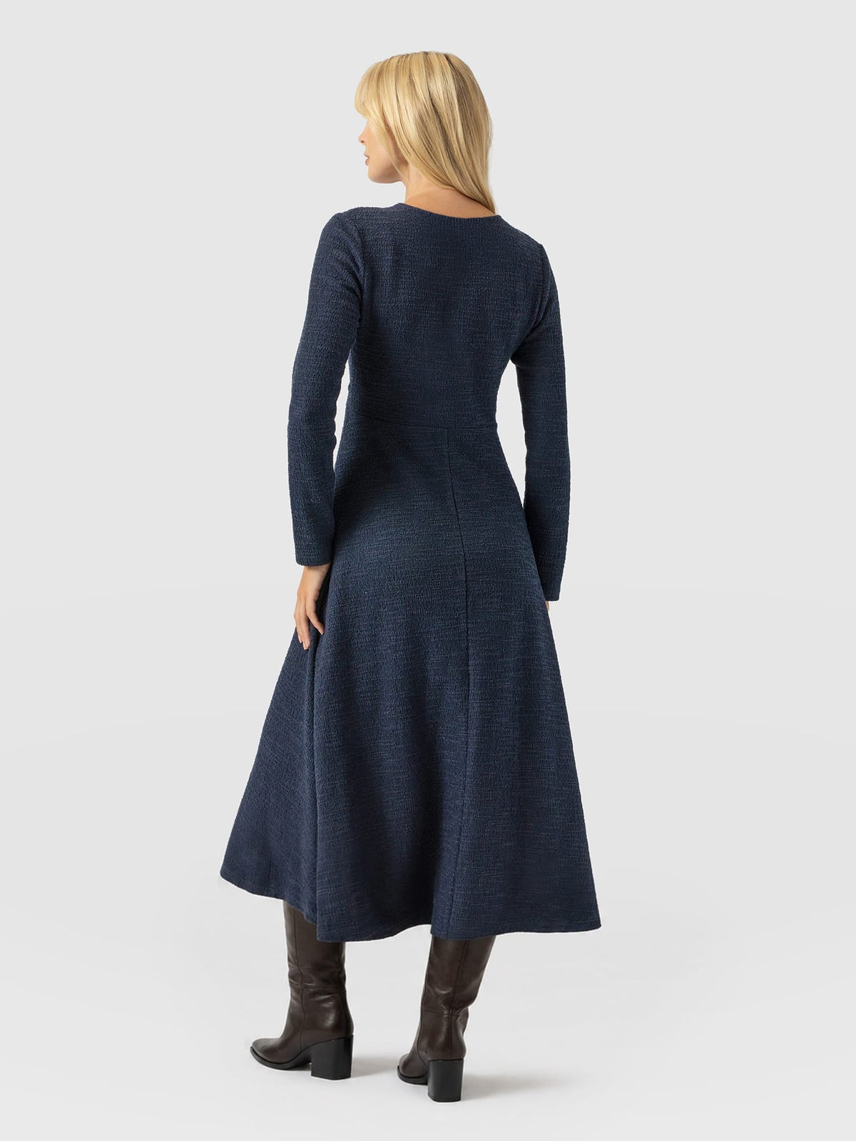 Maggie Wrap Midi Dress - Navy Boucle
