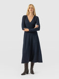 Maggie Wrap Midi Dress - Navy Boucle