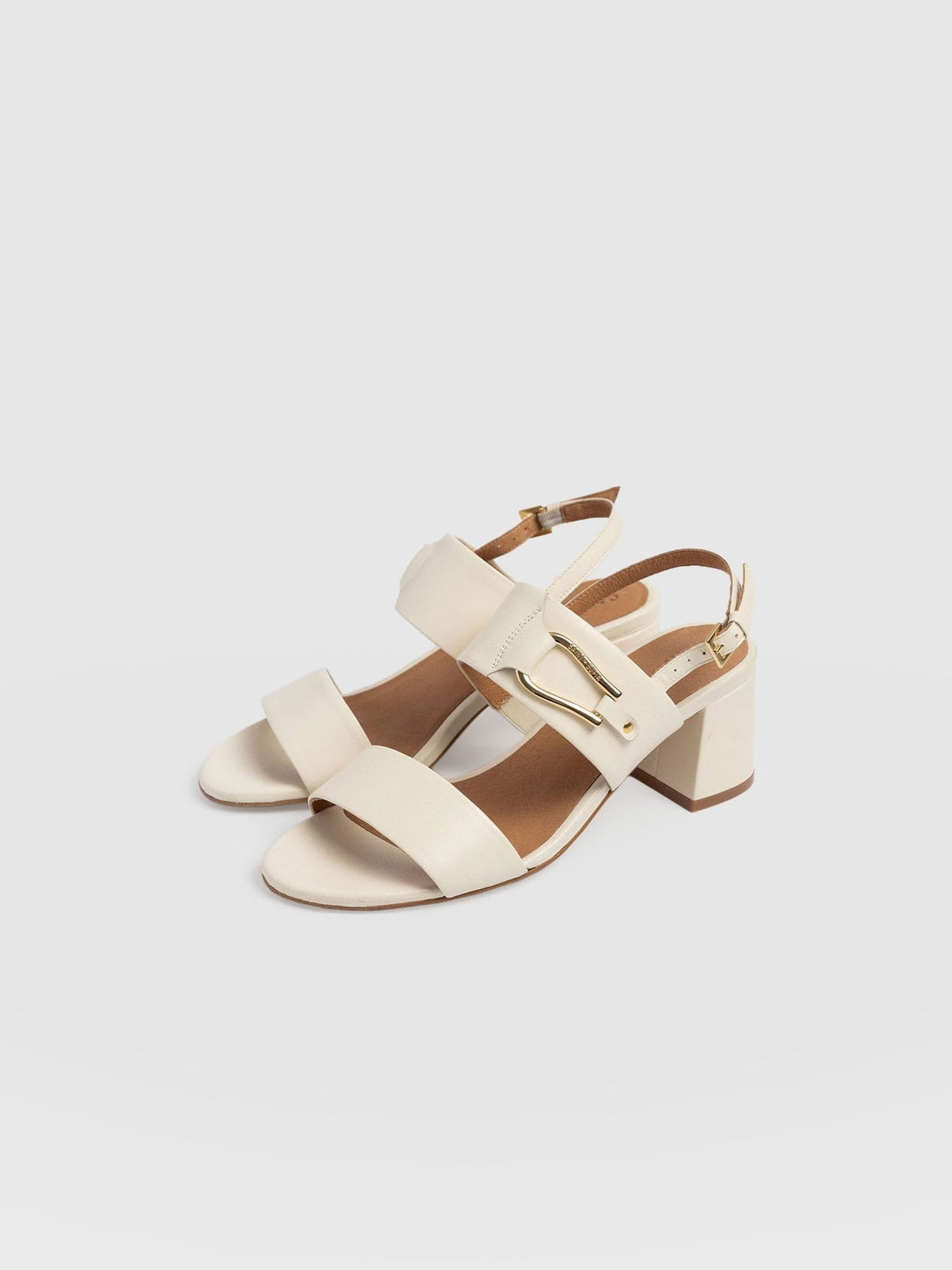 Maida Block Heeled Mules - Cream