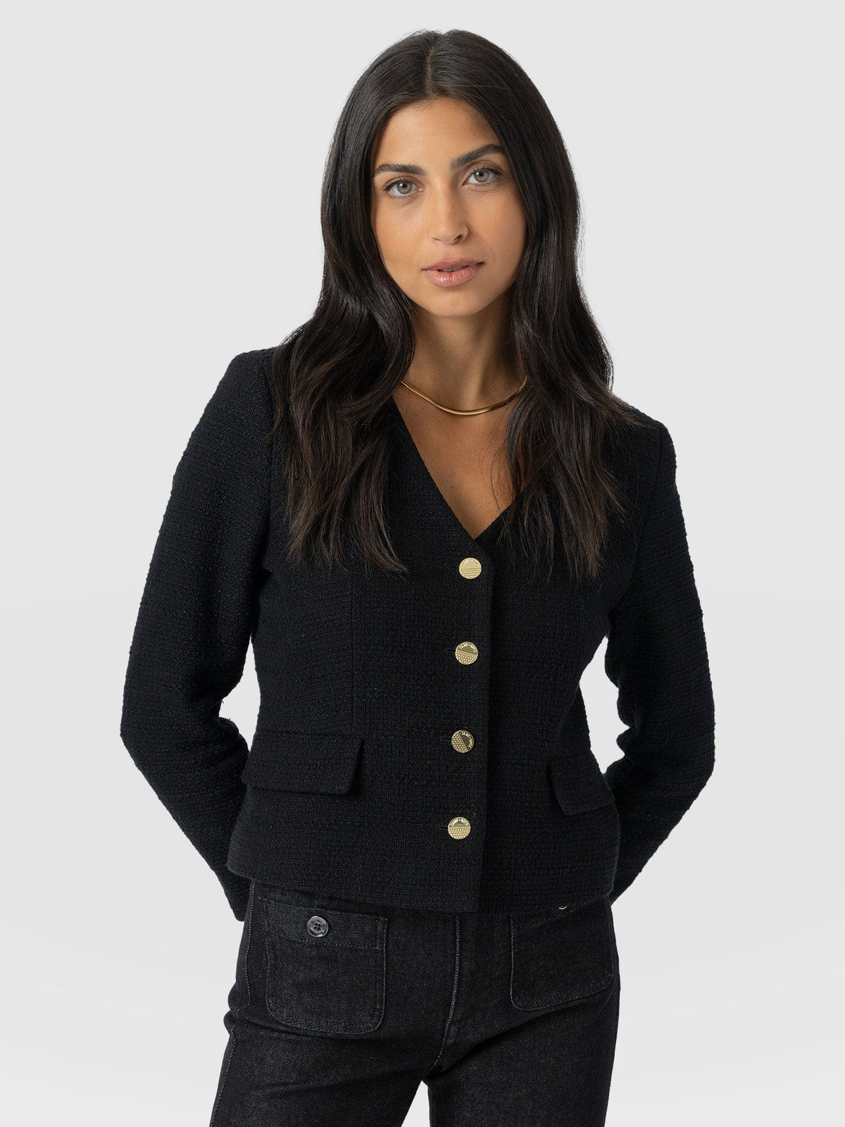 Margot V Neck Jacket - Black