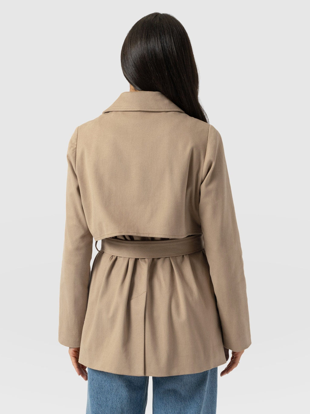 Marion Double Breasted Short Trench - Beige