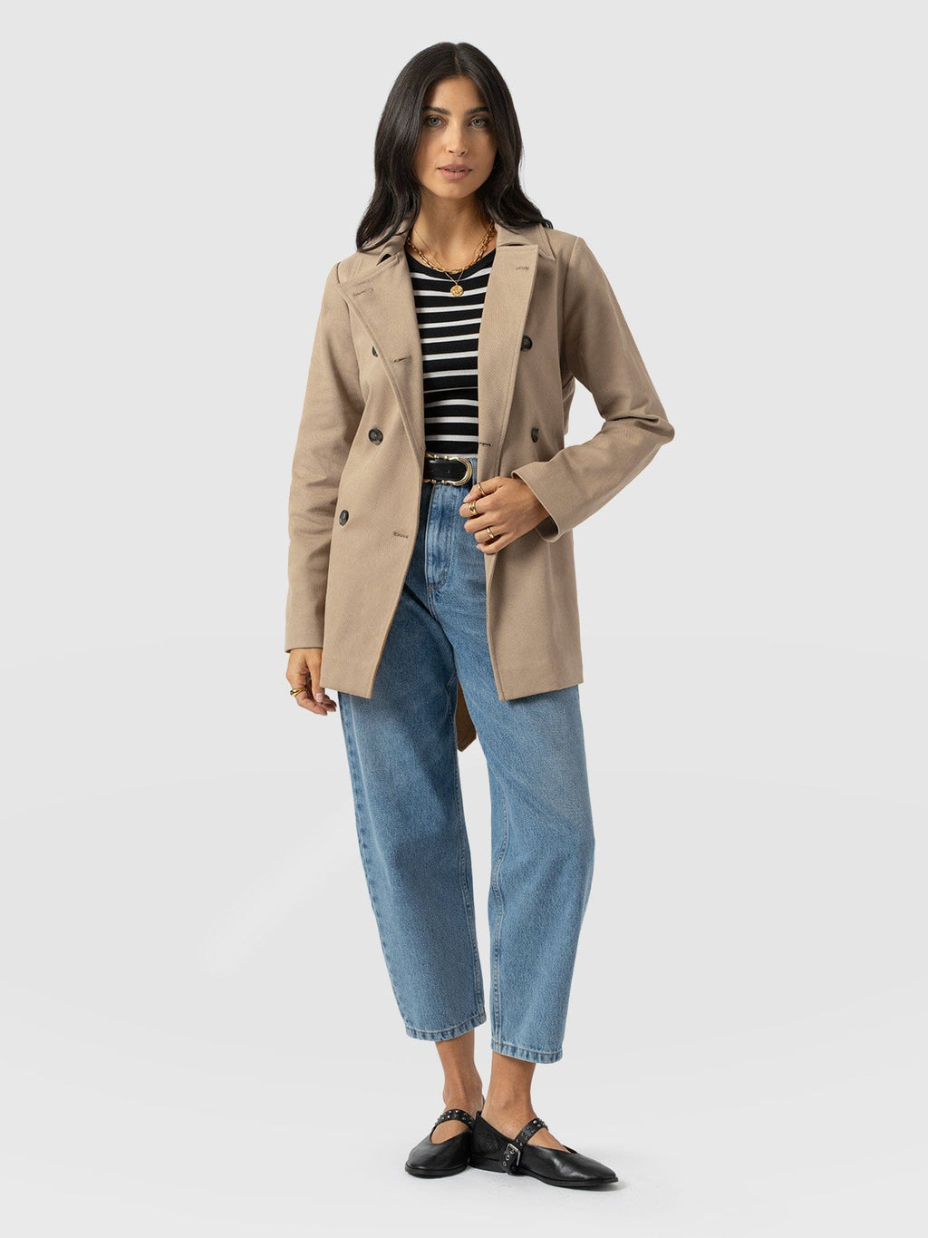 Marion Double Breasted Short Trench - Beige