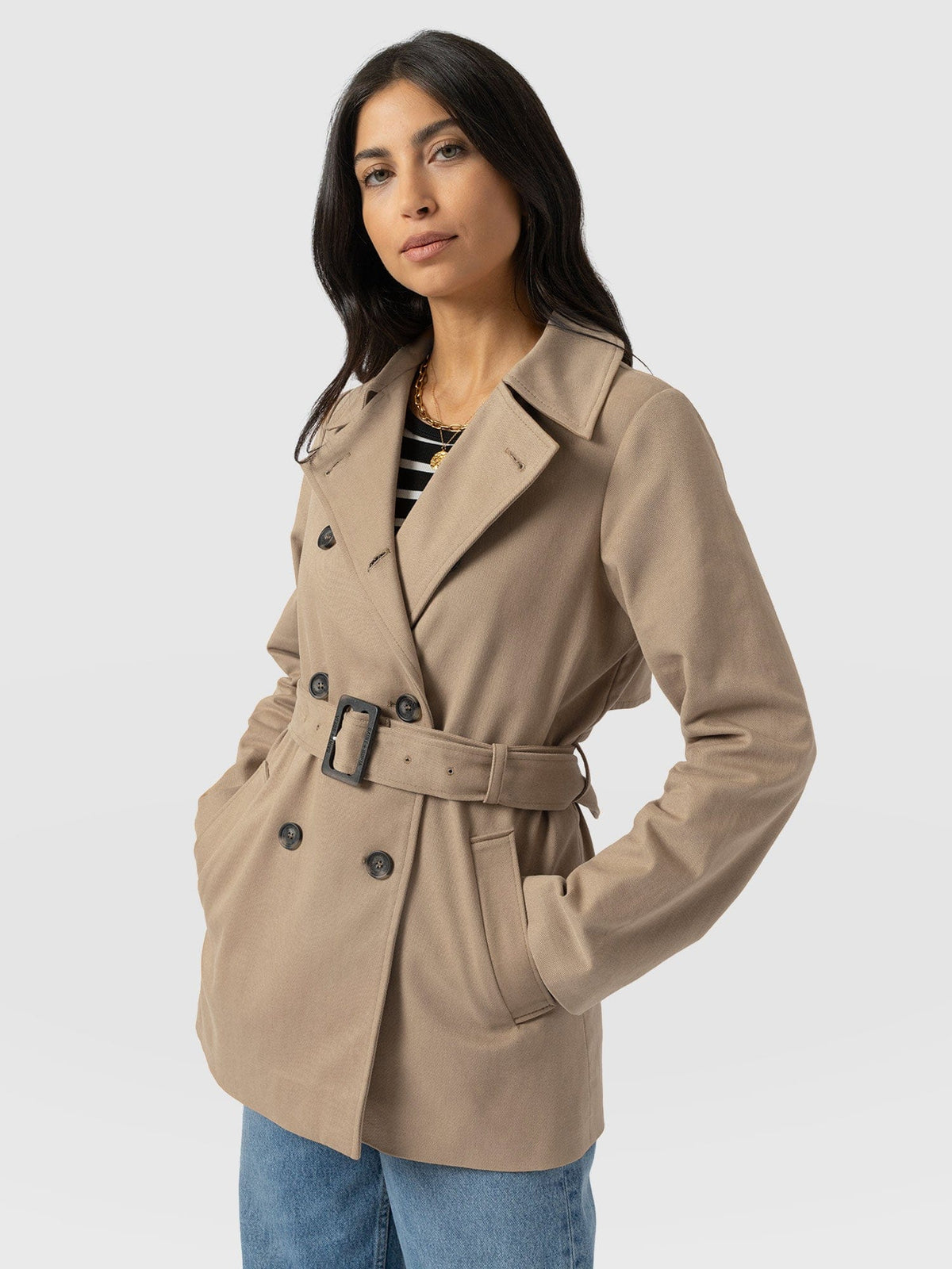 Marion Double Breasted Short Trench - Beige
