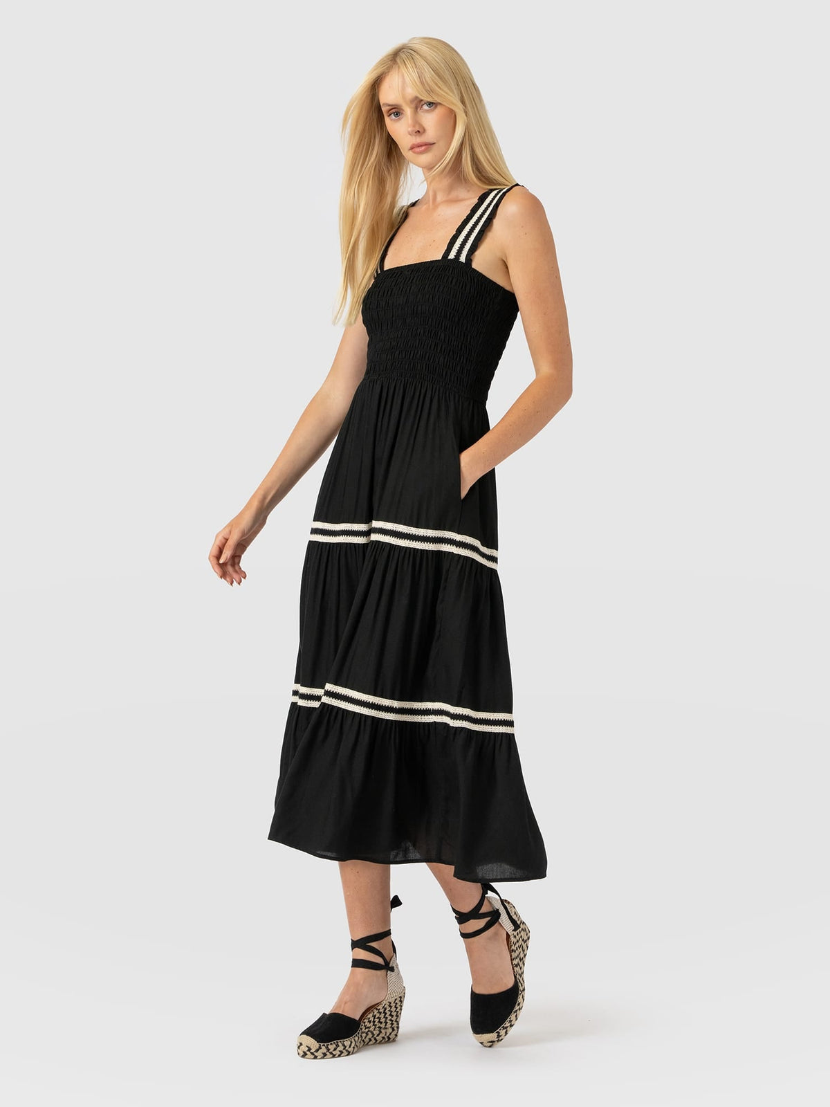 Maya Shirring Dress - Black