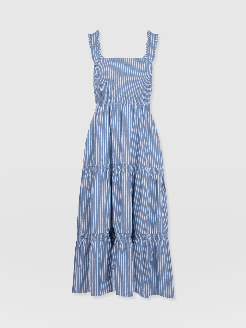 Maya Shirring Dress - Blue Stripe