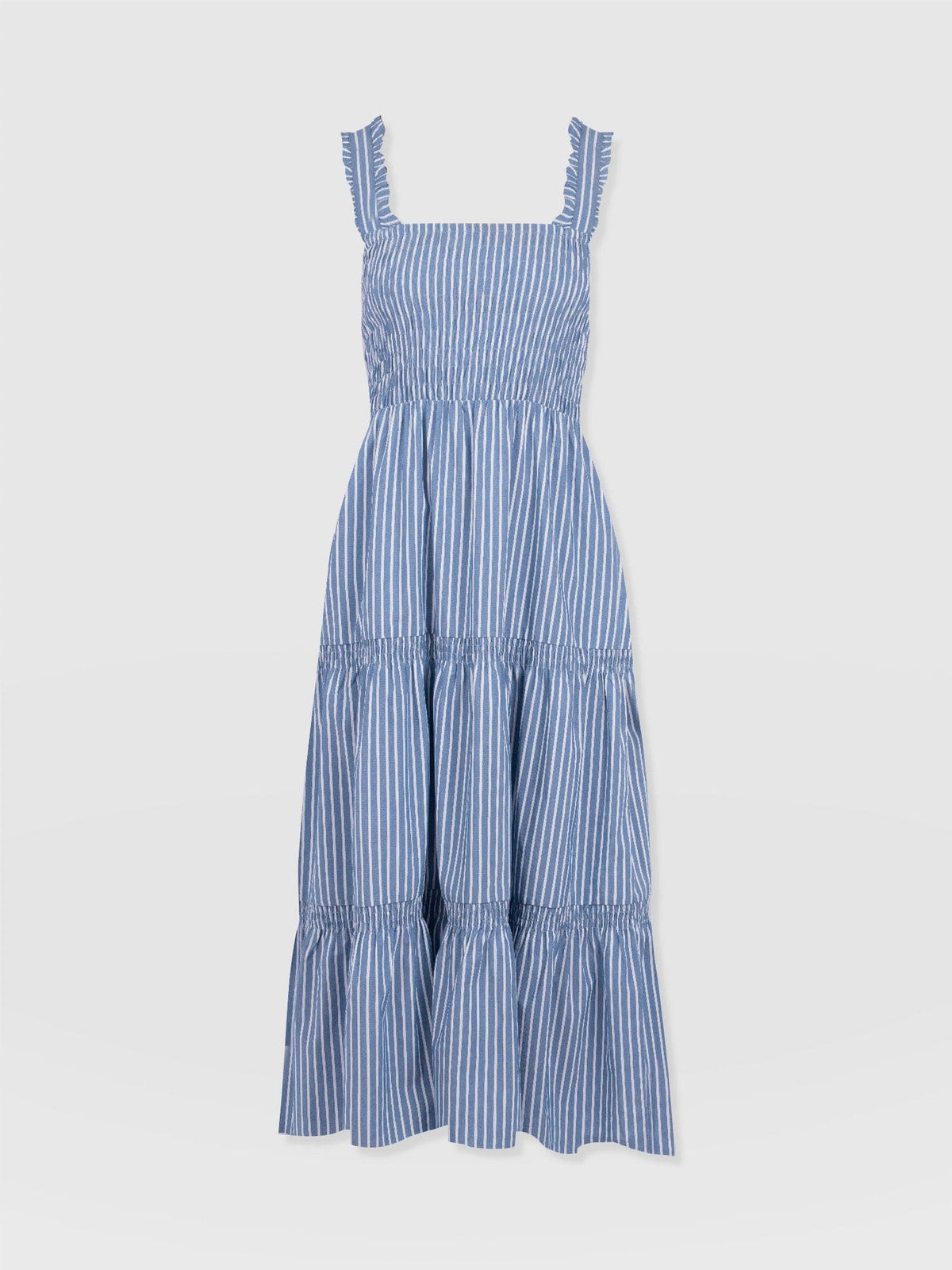 Maya Shirring Dress - Blue Stripe