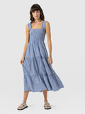 Maya Shirring Dress - Blue Stripe