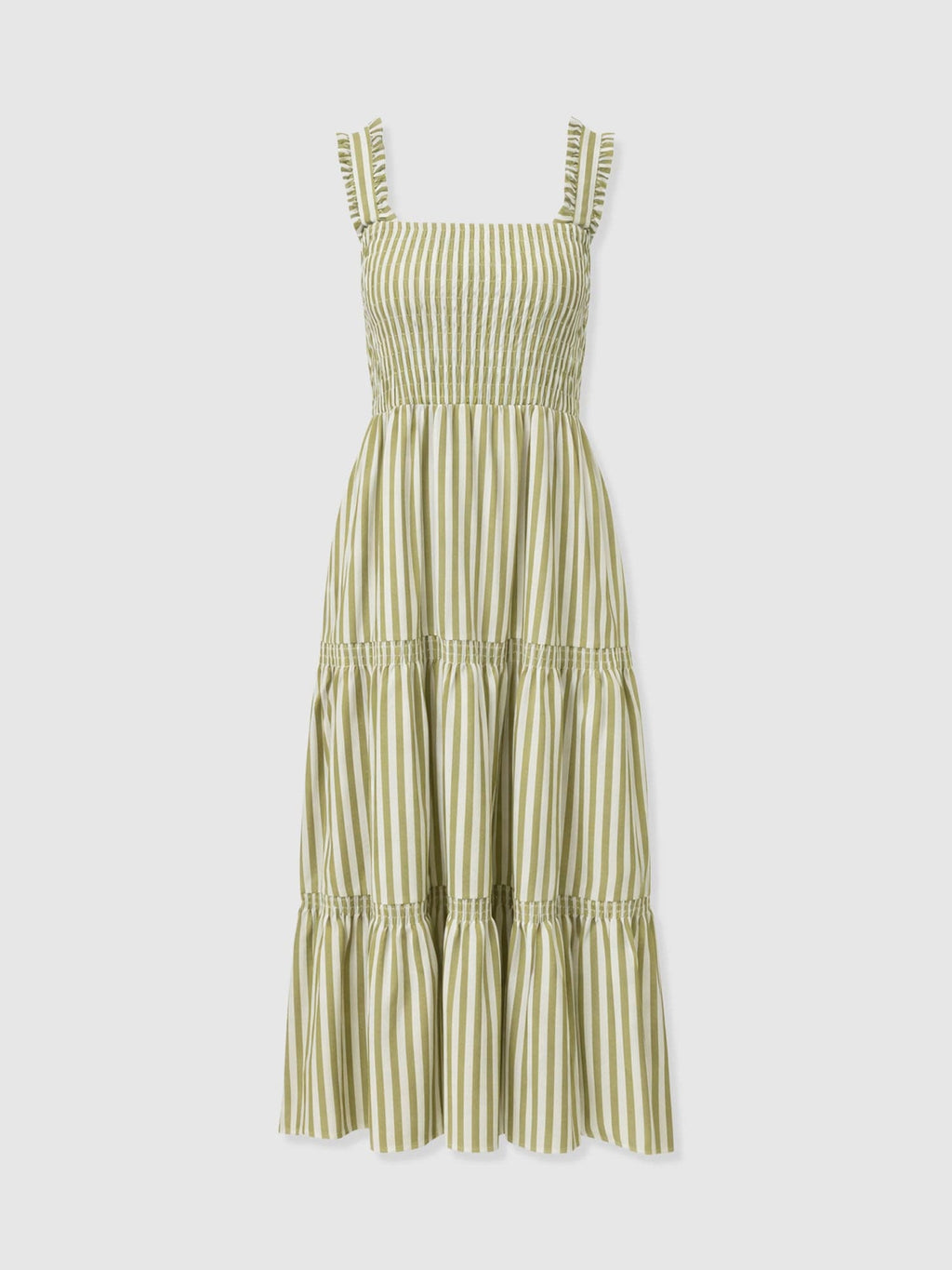 Maya Shirring Dress - Green Stripe