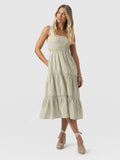 Maya Shirring Dress - Green Stripe