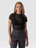 Miranda Lace Short Sleeve Tee - Black
