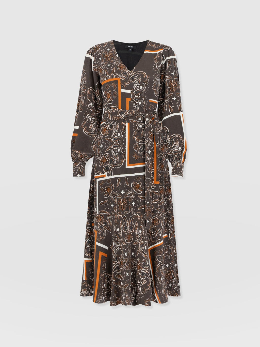 Allegra V Neck Dress - Brown Paisley