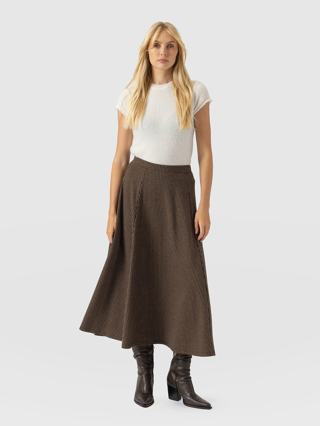 Neve Fit & Flare Skirt - Brown Mini Houndstooth