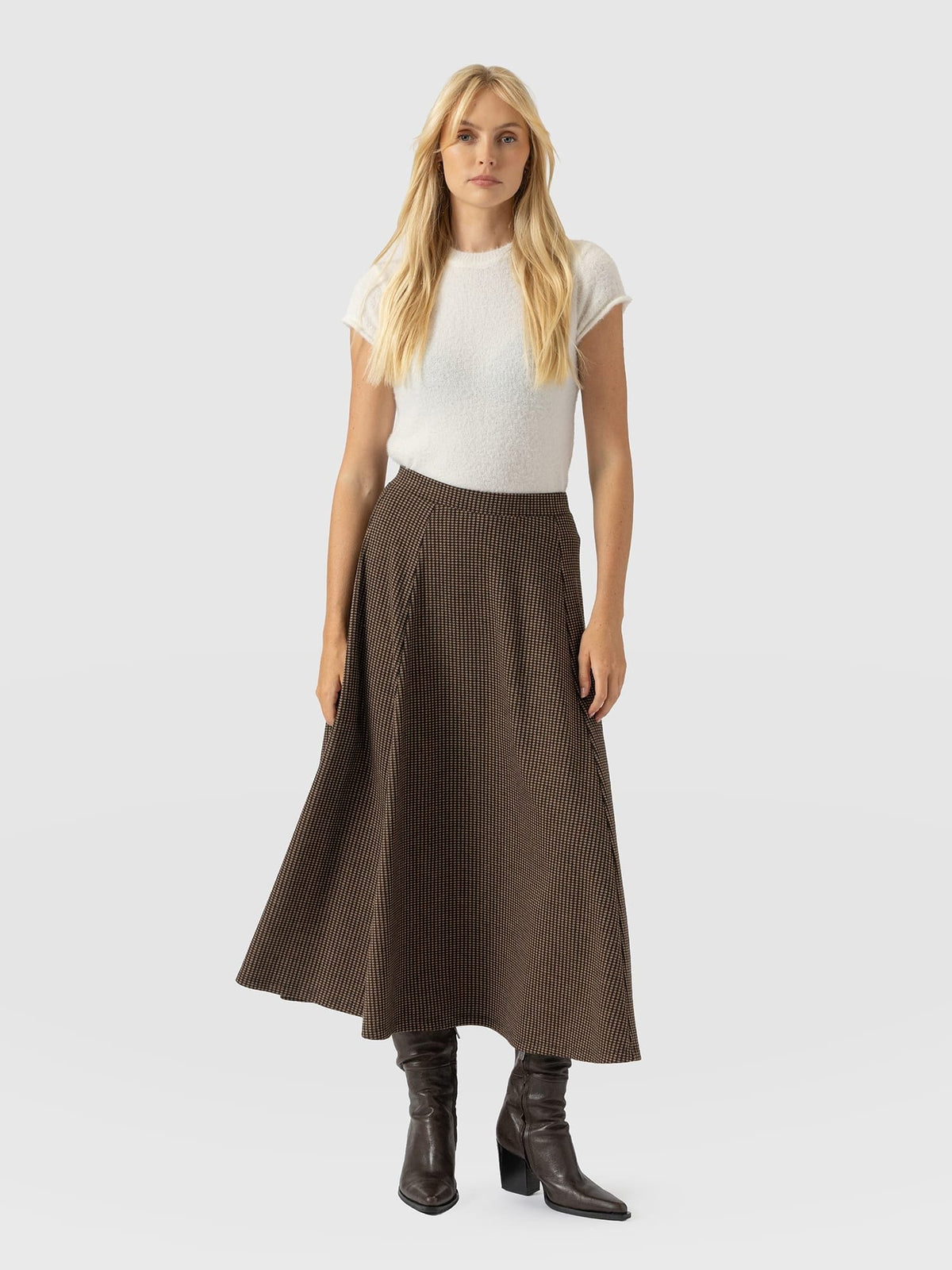 Neve Fit & Flare Skirt - Brown Mini Houndstooth