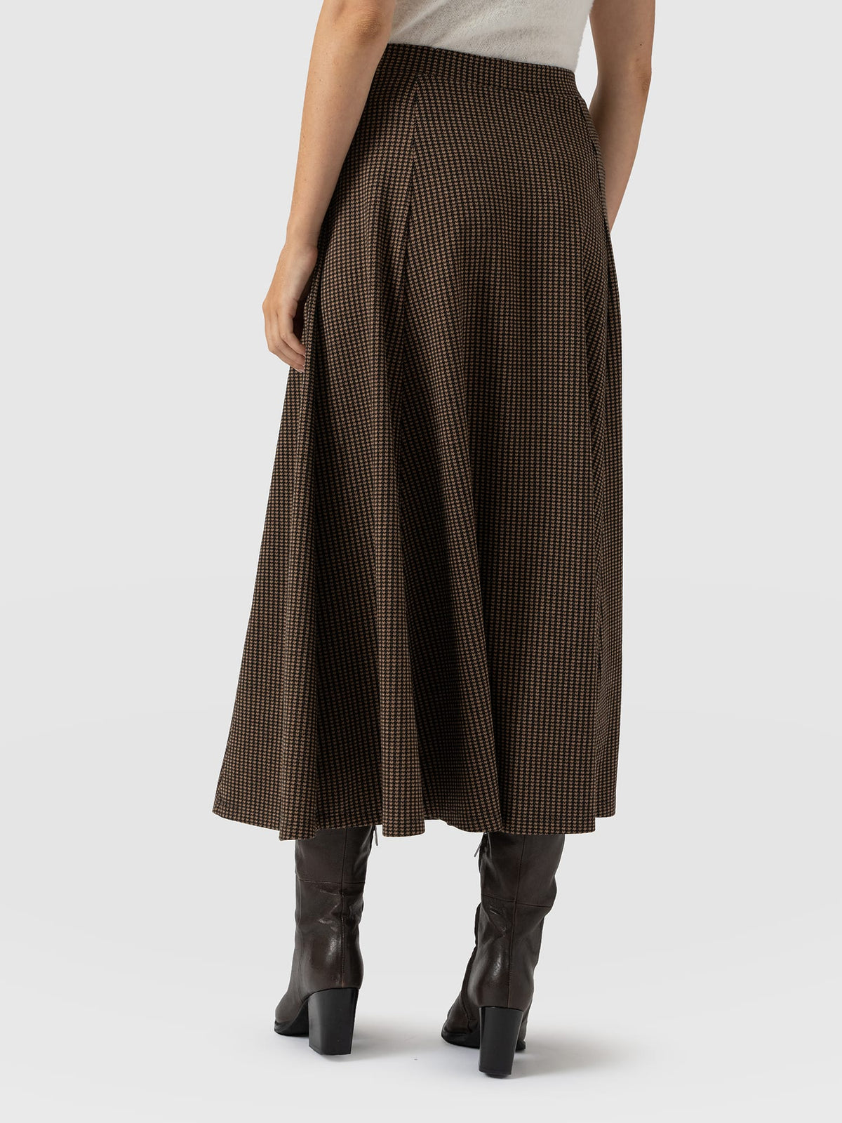 Neve Fit & Flare Skirt - Brown Mini Houndstooth