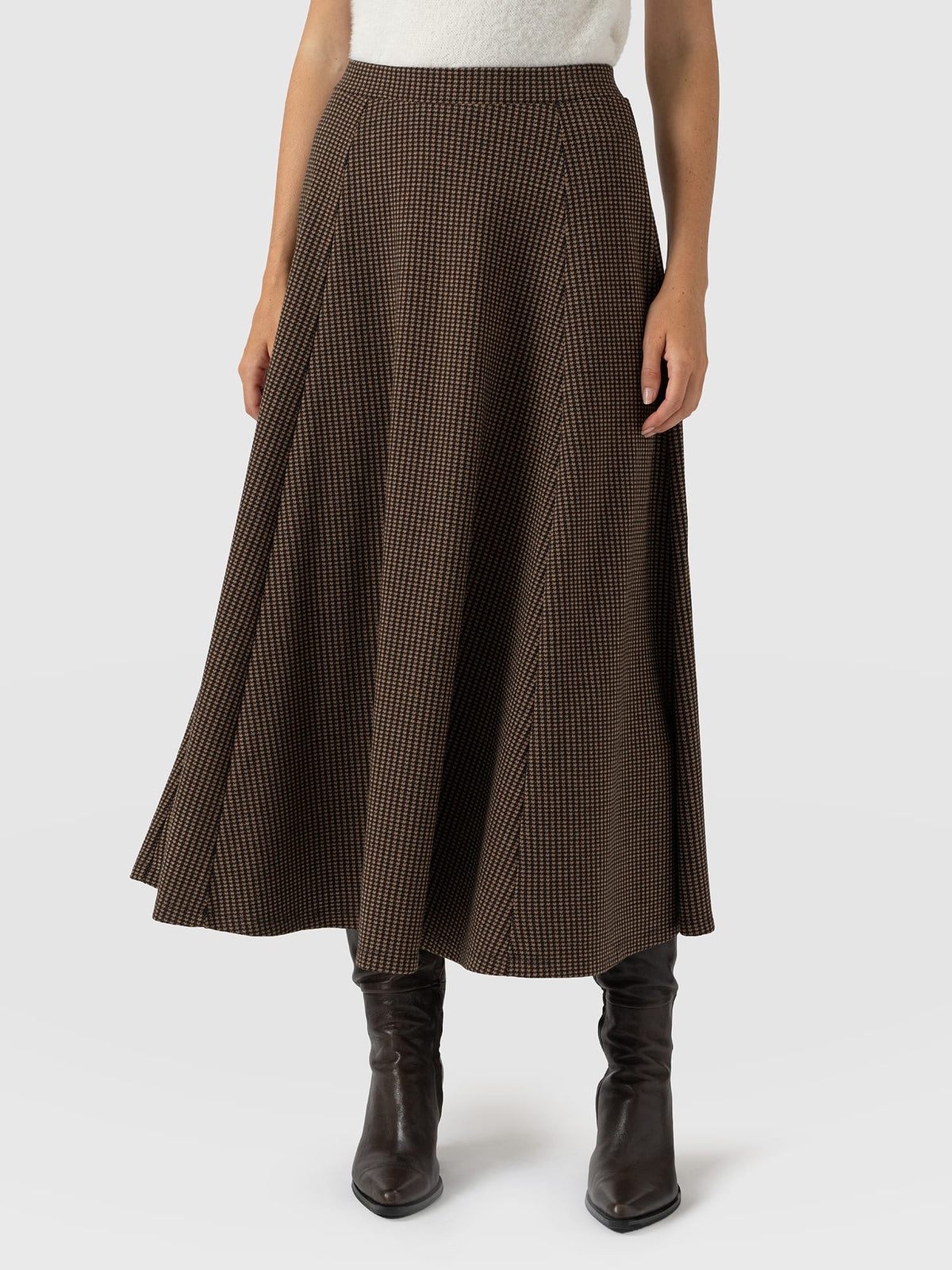 Neve Fit & Flare Skirt - Brown Mini Houndstooth