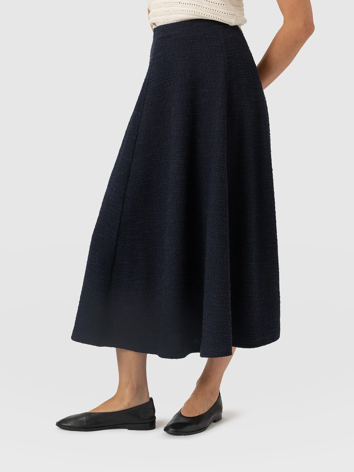 Neve Fit & Flare Skirt - Navy Boucle