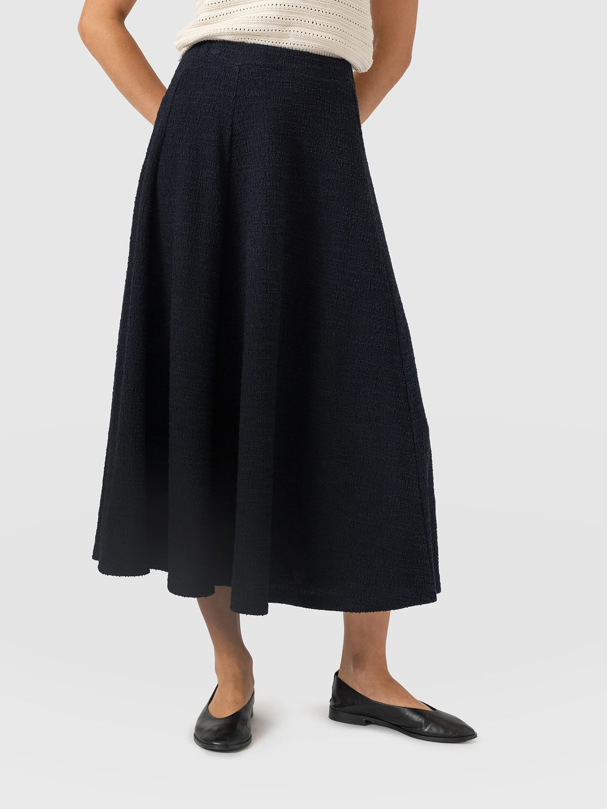 Neve Fit & Flare Skirt - Navy Boucle