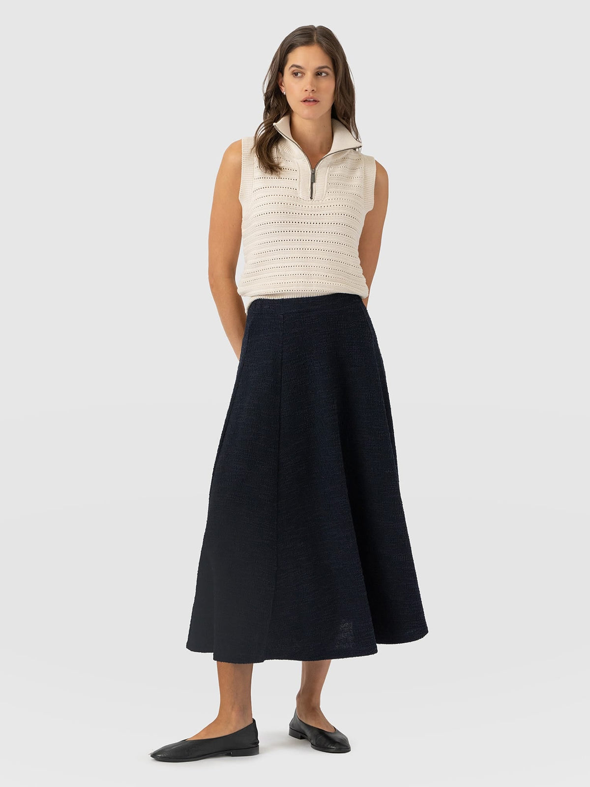 Neve Fit & Flare Skirt - Navy Boucle