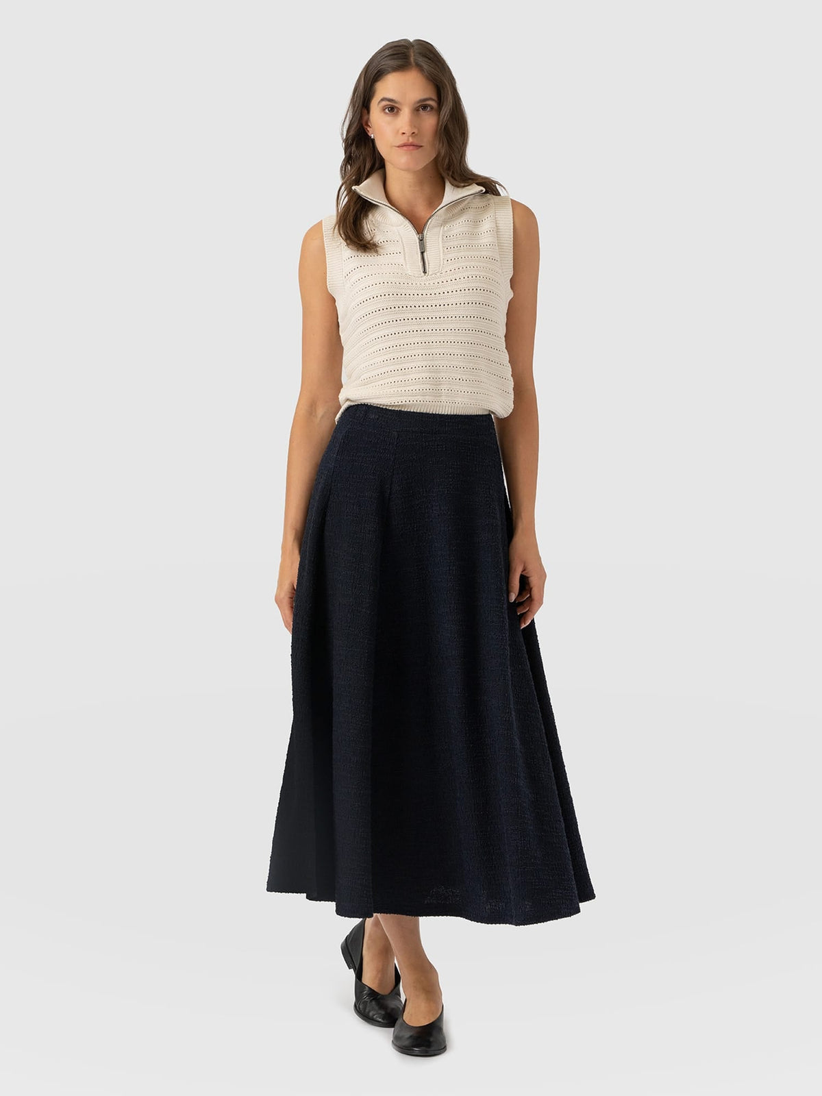 Neve Fit & Flare Skirt - Navy Boucle