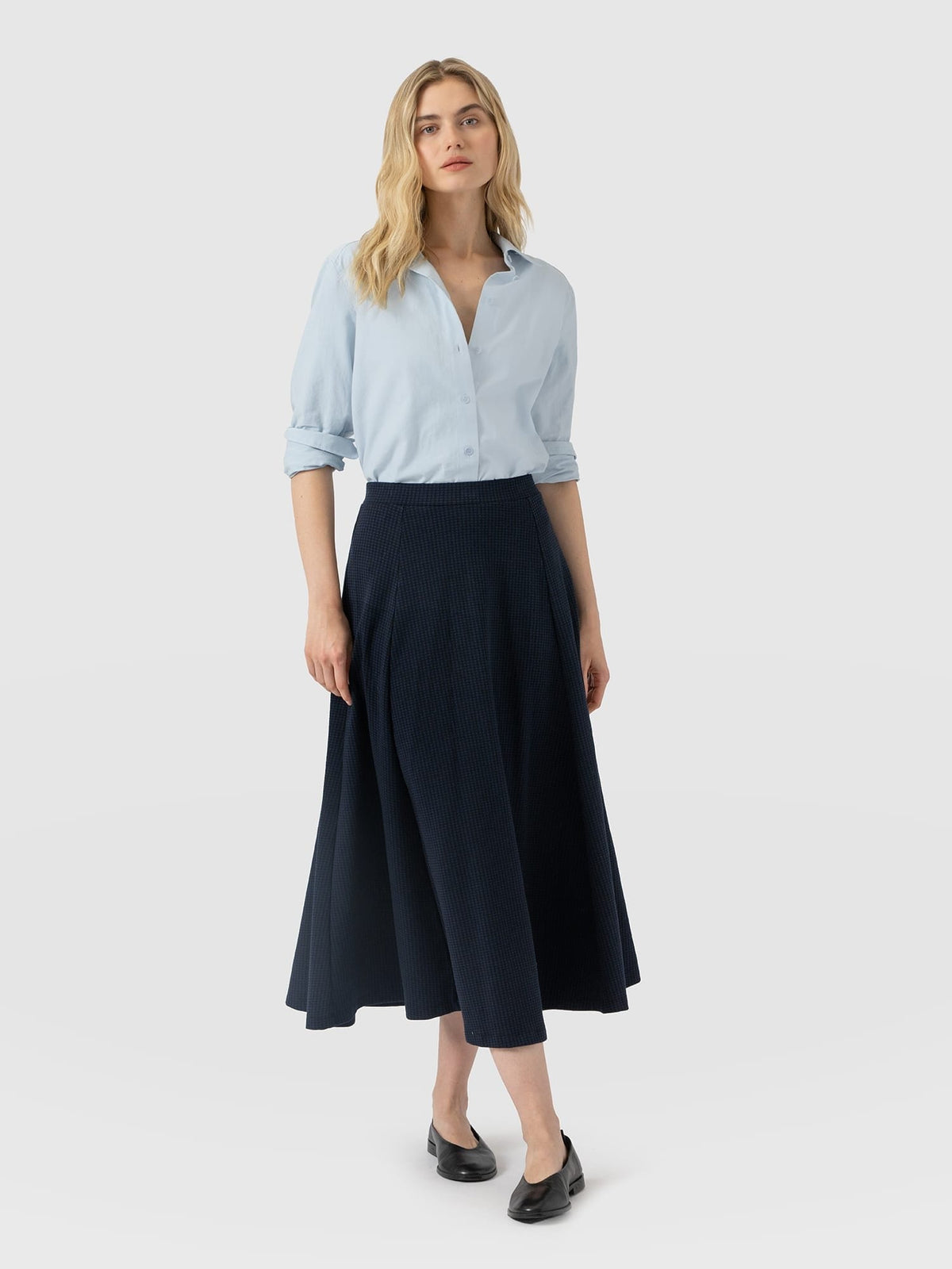 Neve Fit & Flare Skirt - Navy Mini Houndstooth