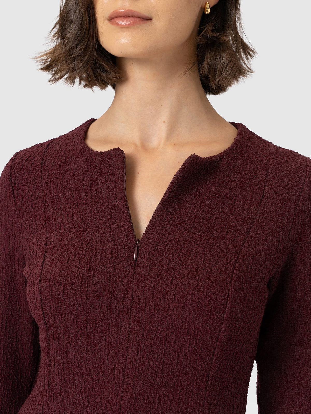 Orla Midi Dress - Burgundy Boucle