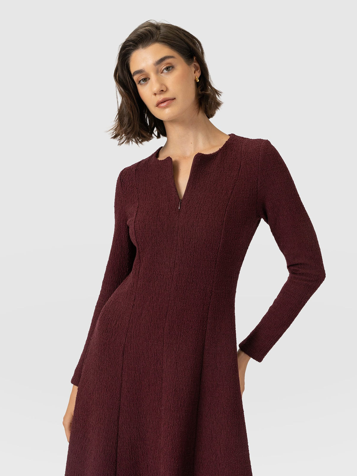 Orla Midi Dress - Burgundy Boucle