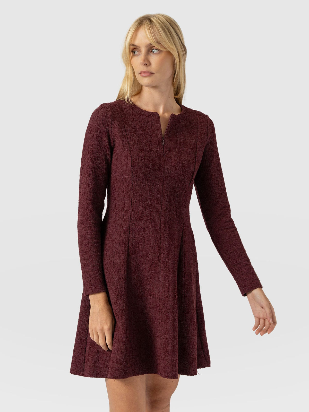 Orla Mini Dress - Burgundy Boucle