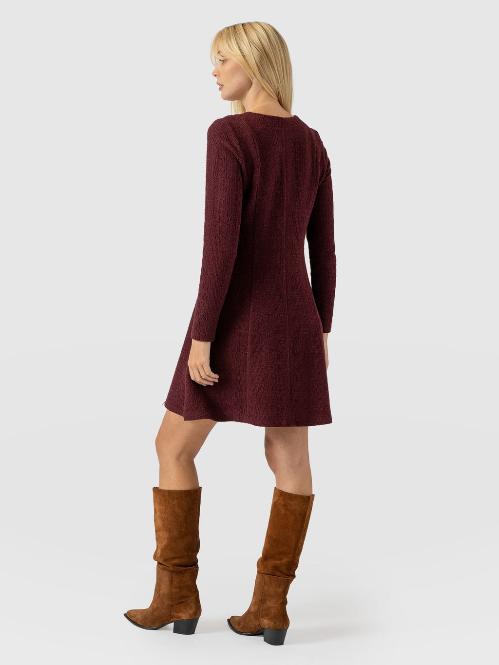Orla Mini Dress - Burgundy Boucle