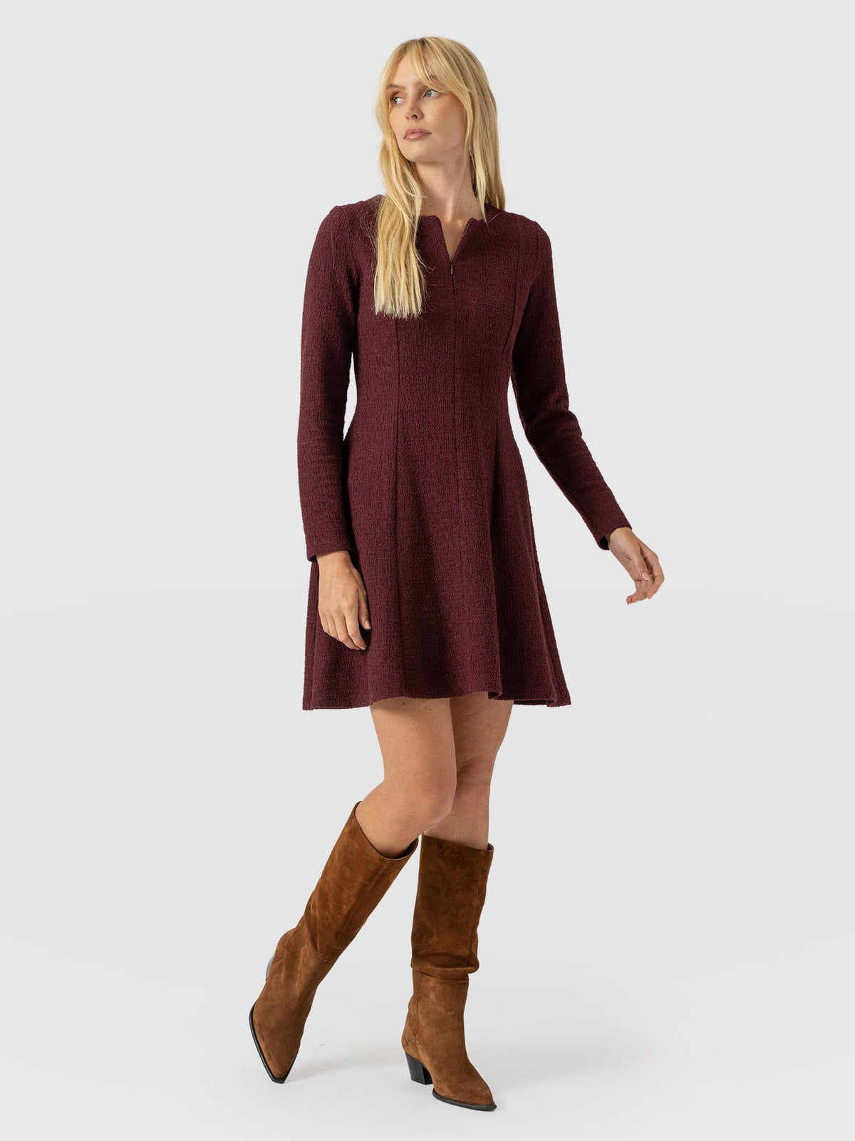 Orla Mini Dress - Burgundy Boucle