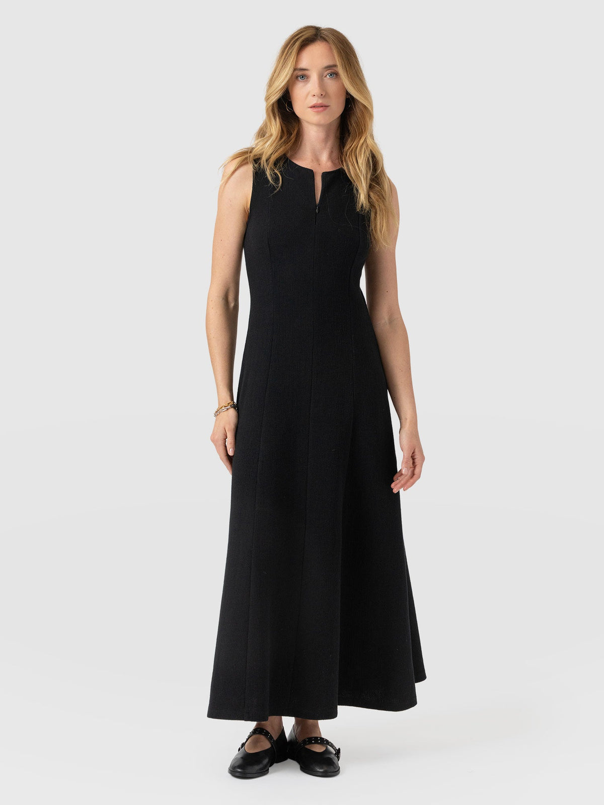 Orla Sleeveless Midi Dress - Black Textured