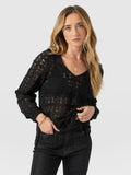 Ottilie V Neck Blouse - Black Broderie
