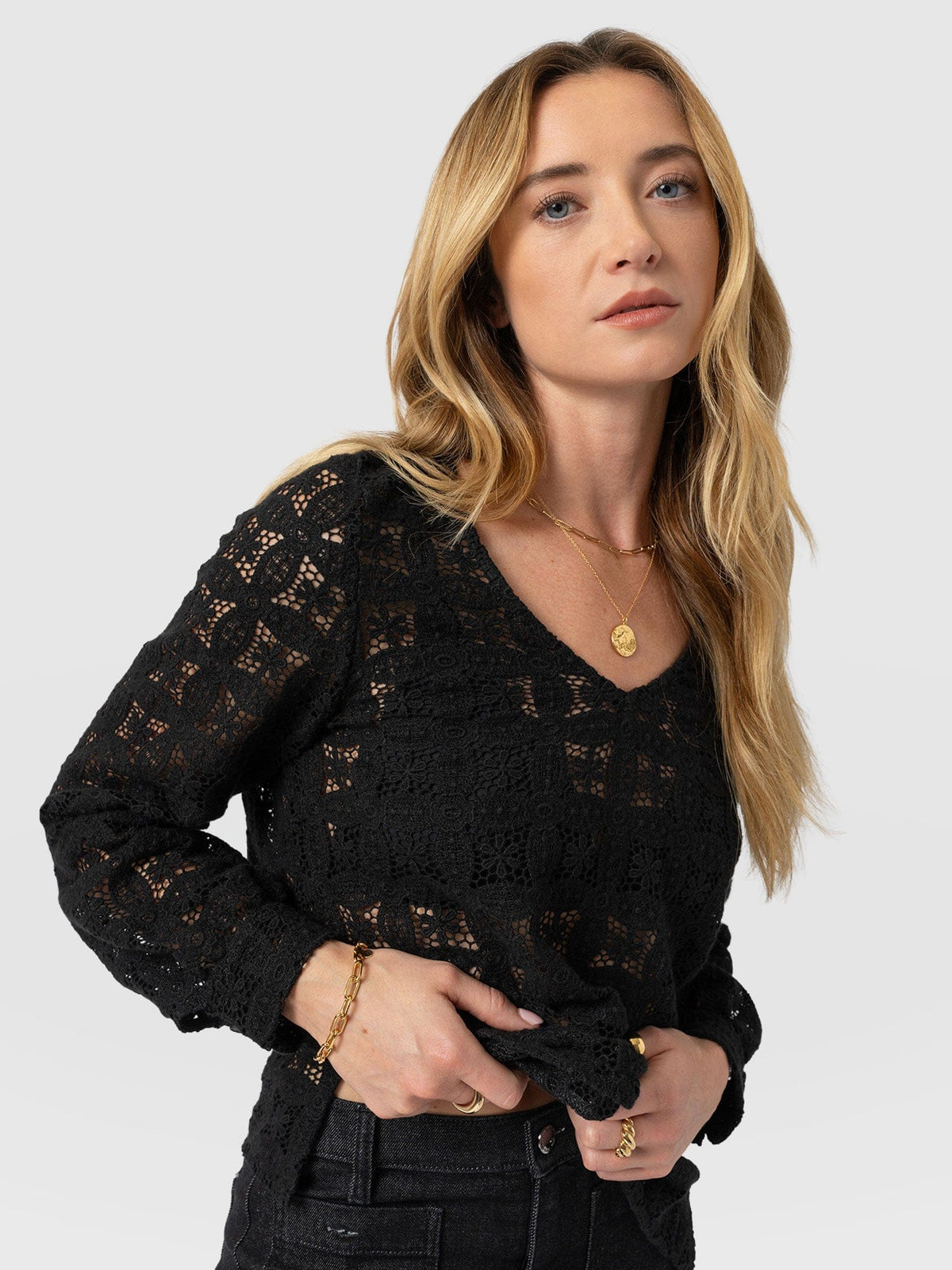 Ottilie V Neck Blouse - Black Broderie