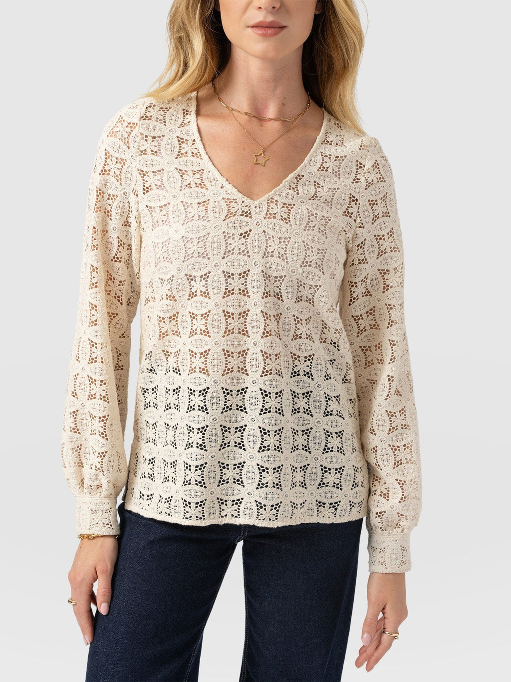 Ottilie V Neck Blouse - Cream Broderie